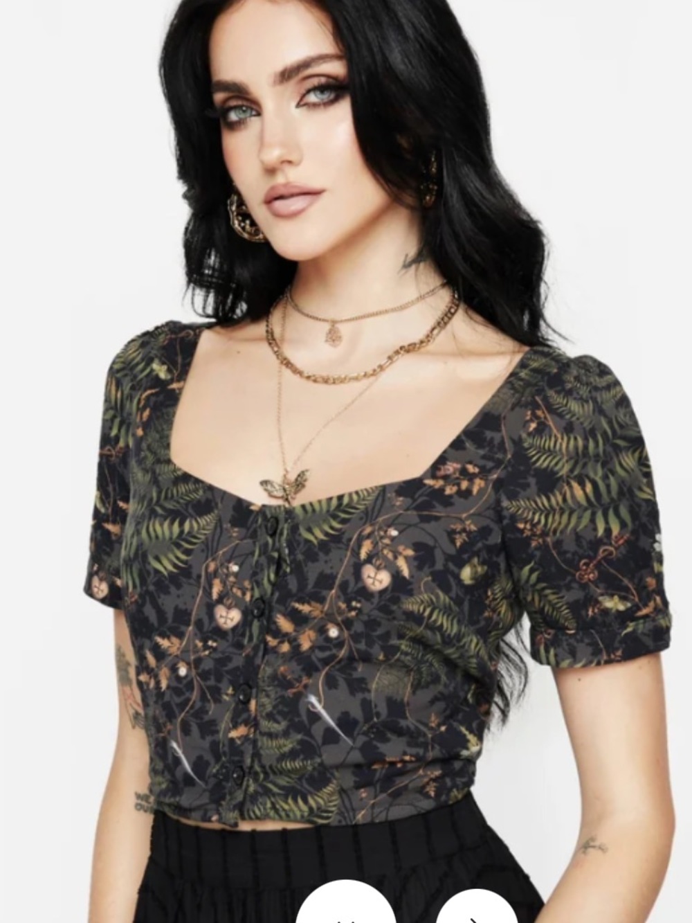 Disturbia Botanical Square-Neck Crop Top - Black & Olive